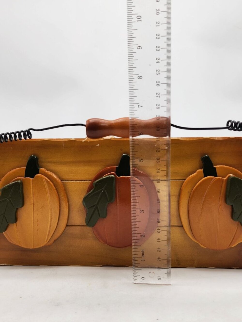 Rustic Wooden Pumpkin Basket With Sugared Gourds & Wire Handle - Picture 6 of 7